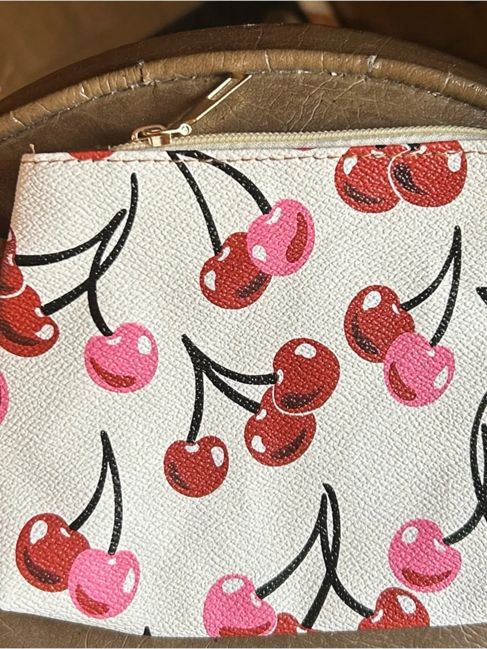 Cherry Print Tote Bag in Pink and Red - Picture 3 of 4